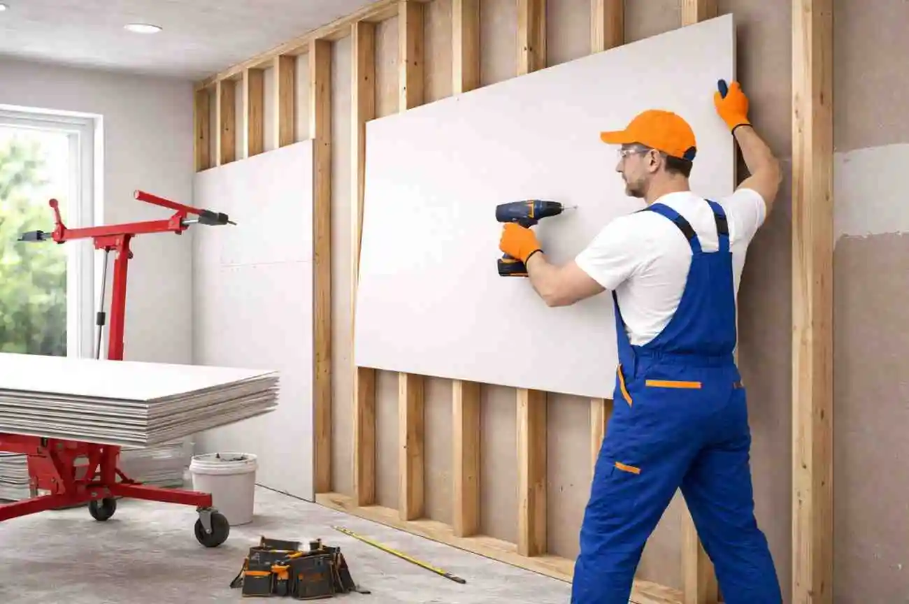 Drywallinstallationinprogres